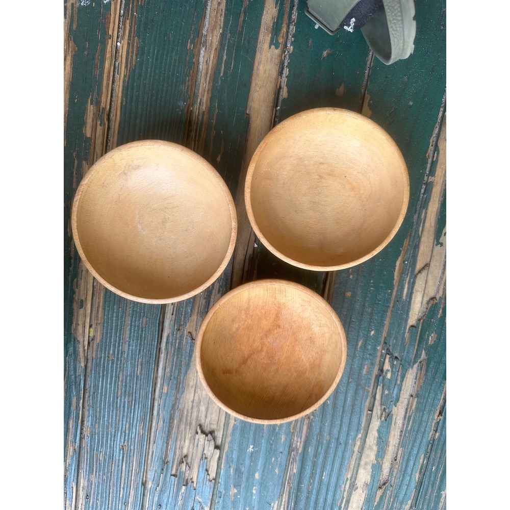 Set of 3 Handcrafted Natural Wood Serving Bowls 6 Inch Rustic Farmhouse Decor